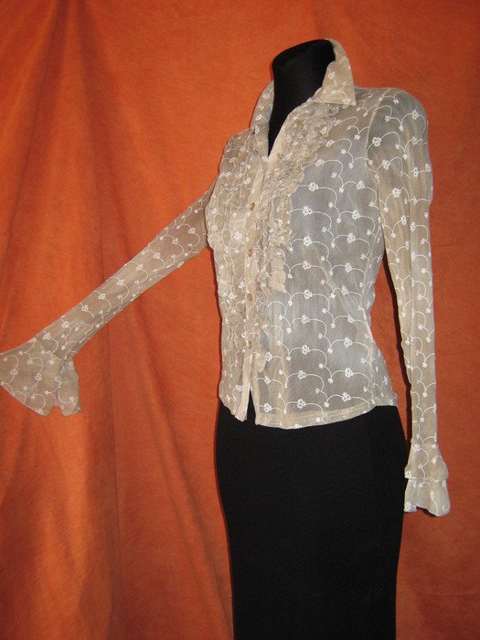 NEU * Original VINTAGE * Flamenco * Romantik * Festival * Hippie- Style * Rüschen * Volant * Seiden- Chiffon * Bodycon * Bluse 