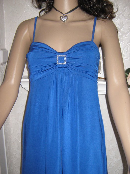 NEU * Glitzer * Swarovski * Strass * Kristalle * Steine * DESIGNER * Cocktail * Spaghetti- Träger * Mini- Kleid * Gr. 34, 36- 38/ XS- S * royal- mittel- königs- blau *