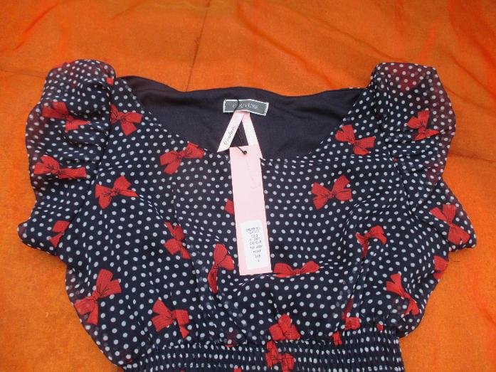 NEU mit ETIKETT * Edel * Seiden Chiffon * Romantik * Schleifen * Punkte * Polka Dots * Tupfen * Puffärmel * Mini * Kleid 