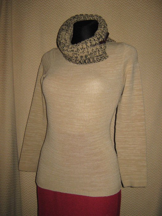 NEUw * Ausgefallen * ORIGINAL VINTAGE * wie Rollkragen * DESIGNER * Strick- Pullover * Gr. 34- 36/ XS- S * caramèl- beige - nude *