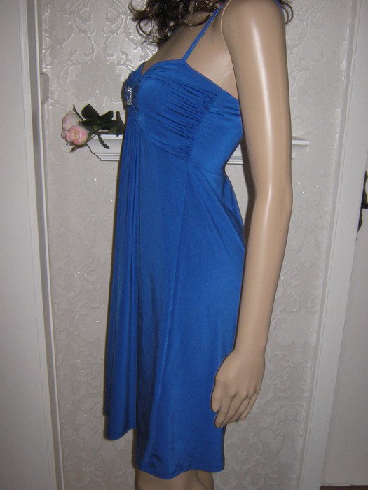 NEU * Glitzer * Swarovski * Strass * Kristalle * Steine * DESIGNER * Cocktail * Spaghetti- Träger * Mini- Kleid * Gr. 34, 36- 38/ XS- S * royal- mittel- königs- blau *