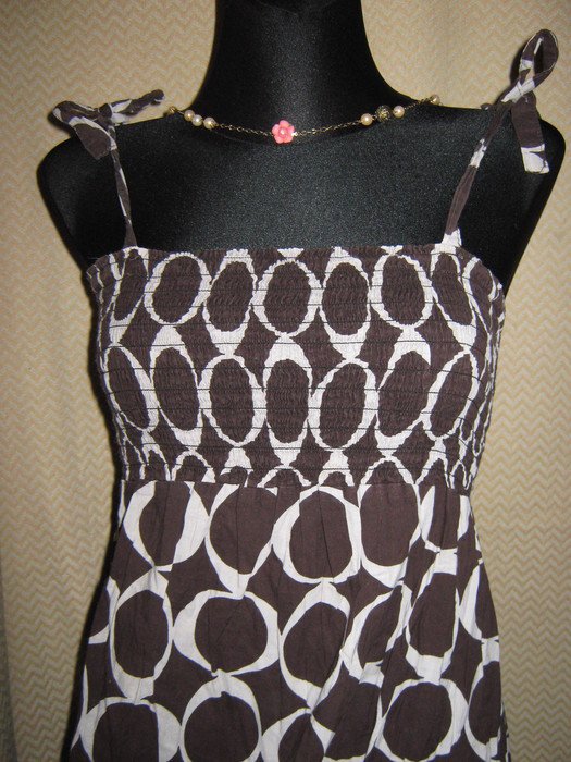 NEUw * Ausgefallen * gesmoktes * Hippie- Look * Designer * Retro * Träger * Mini- Kleid oder Rock * Gr. 36- 38/ S * schokoladen- braun * weiss *