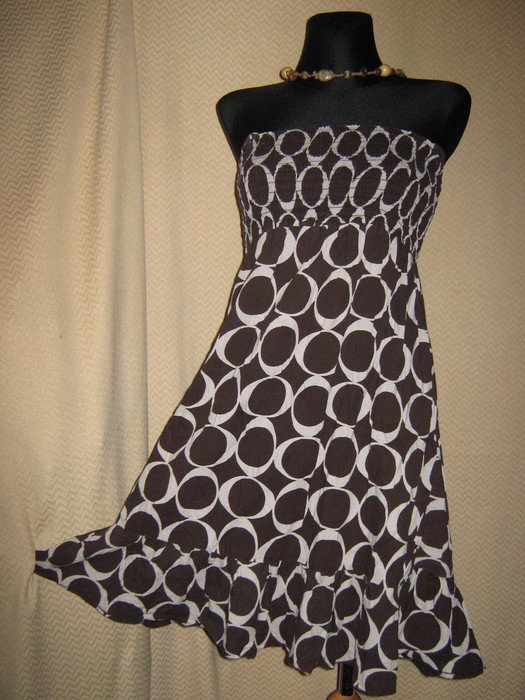 NEUw * Ausgefallen * gesmoktes * Hippie- Look * Designer * Retro * Träger * Mini- Kleid oder Rock * Gr. 36- 38/ S * schokoladen- braun * weiss *