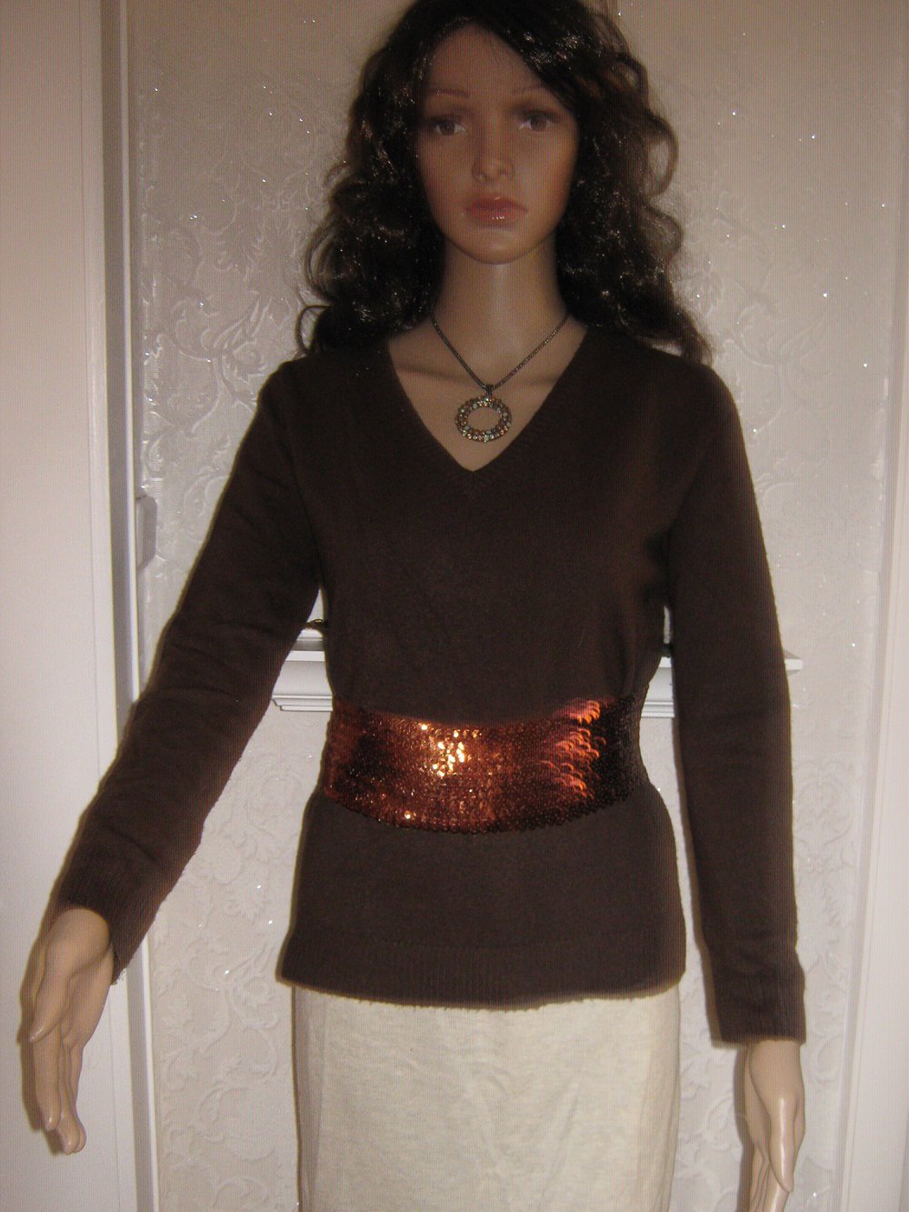 NEUw * Klassisch * Basic * Bodycon * V- Ausschnitt * Feinstrick * Pullover mit Esprit * Gr. 38- 40/ S- M * schokoladen- dunkel- braun *