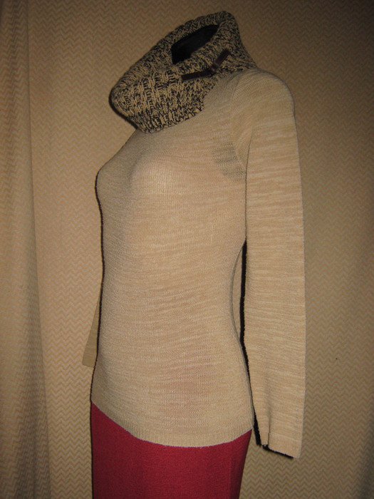 NEUw * Ausgefallen * ORIGINAL VINTAGE * wie Rollkragen * DESIGNER * Strick- Pullover * Gr. 34- 36/ XS- S * caramèl- beige - nude *