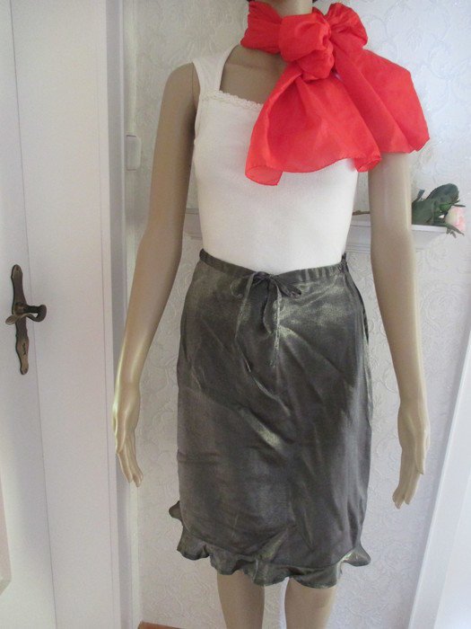 NEU * Edel * Original VINTAGE * Seiden * Chiffon * Satin * Italy- DESIGN * Volant * High Waist * Rock * Gr. 34- 36/ XS- S * silber- grau *