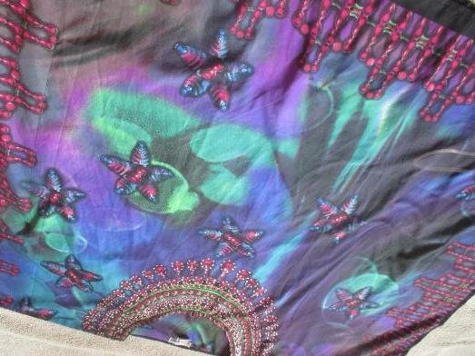 Aquarell * Blumen * Blüten * Glitzer * Strass- Kristalle * Seiden- Satin * Strand * Überwurf * Poncho * Tunika 