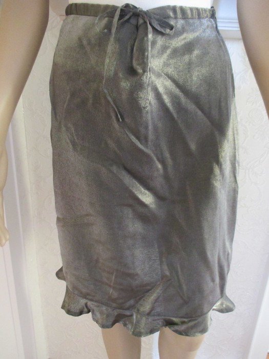 NEU * Edel * Original VINTAGE * Seiden * Chiffon * Satin * Italy- DESIGN * Volant * High Waist * Rock * Gr. 34- 36/ XS- S * silber- grau *