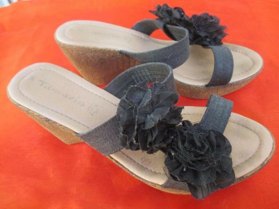 NEU * 3D Blumen * Blüten * Flower- Power * Hippie- Style * Canvas * Stoff * Keilabsatz * Wedges * Plateau * Pantolette * Sandaletten 
