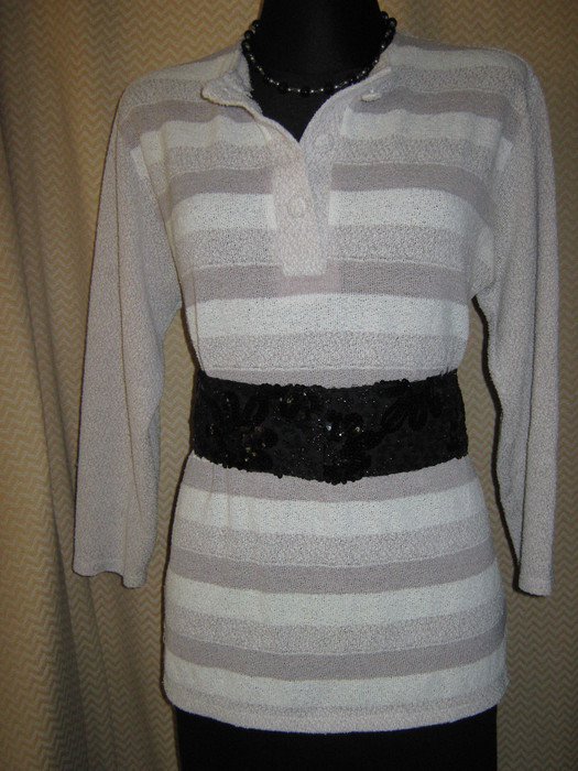 NEUw * Edel * Original Vintage * DESIGNER * Feinstrick * Streifen * Pullover * Gr. 40- 42, 44/ M- L * cremè- beige * nude *