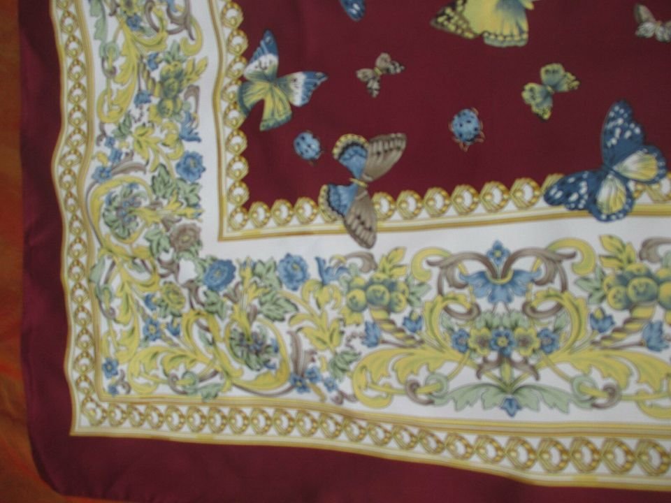 NEU * DESIGNER * Silk * Seiden * Satin * Schmetterling * Butterfly * Print * XXL TUCH * SCHAL * Scarf * rot- braun * hell-blau * weiss * gelb- gold *