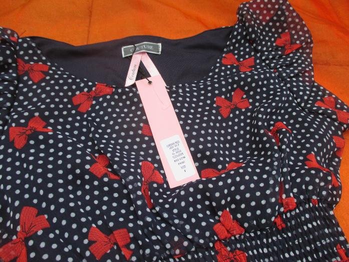 NEU mit ETIKETT * Edel * Seiden Chiffon * Romantik * Schleifen * Punkte * Polka Dots * Tupfen * Puffärmel * Mini * Kleid 