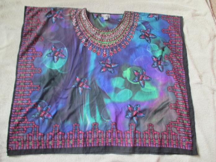 Aquarell * Blumen * Blüten * Glitzer * Strass- Kristalle * Seiden- Satin * Strand * Überwurf * Poncho * Tunika 