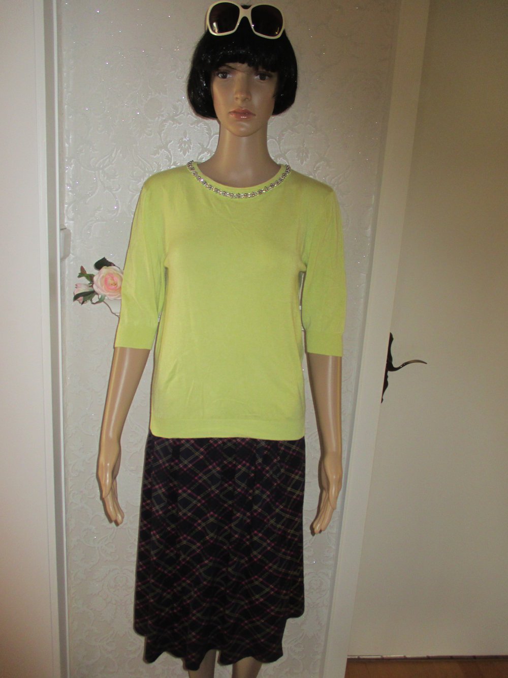 NEUw * Gold- Perlen * Strass- Kristalle * Kurzarm * Feinstrick- Pullover 