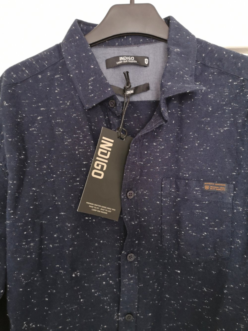  Herren Hemd Indigo Blau Größe M