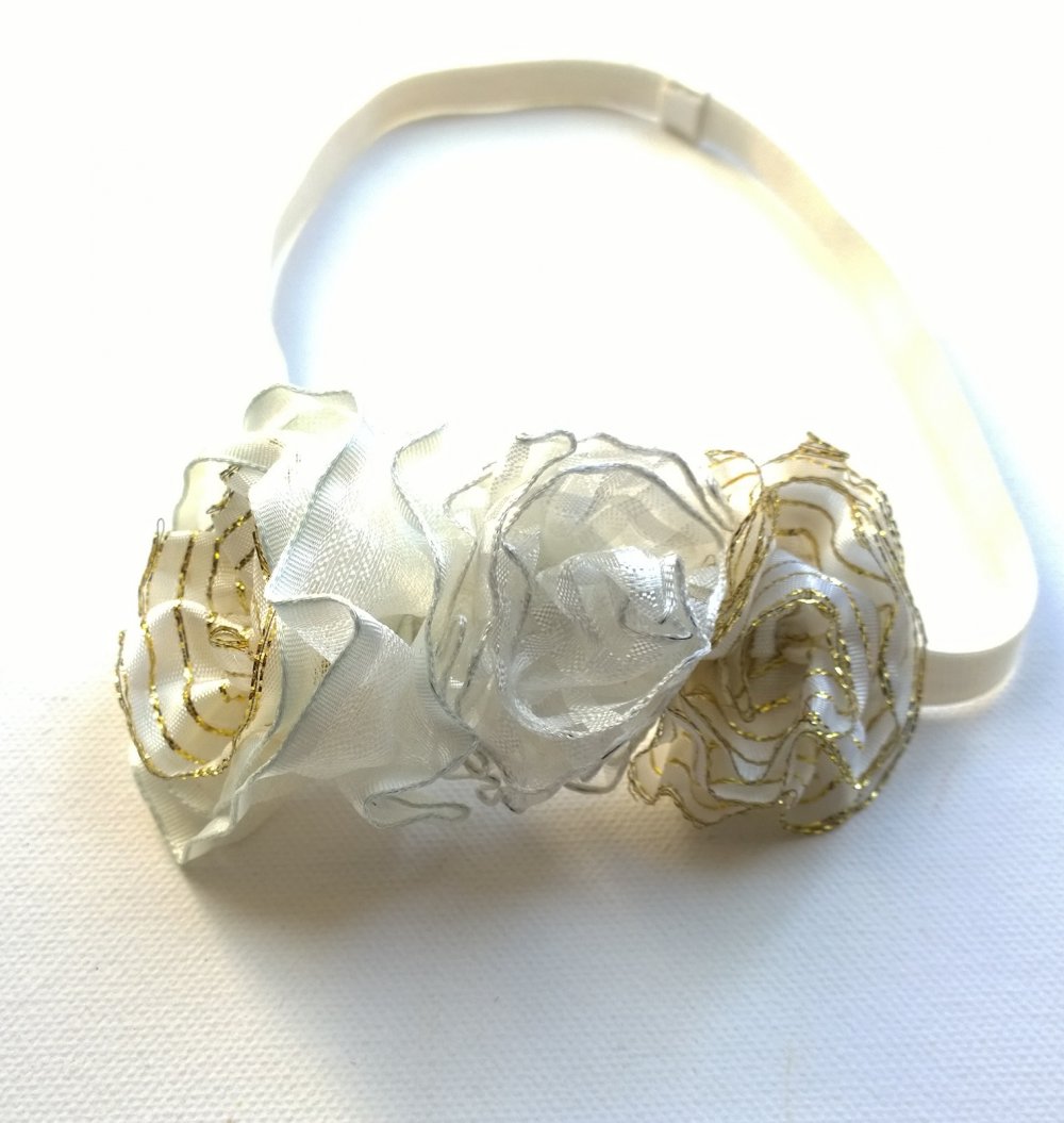 Haarband, weiß, Blumen, selbstgenäht