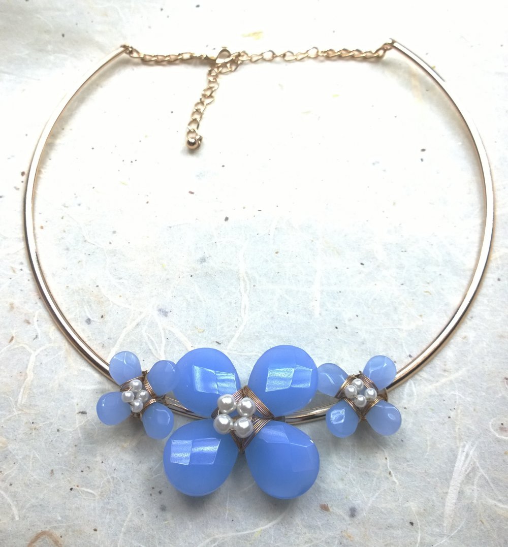 Statement Kette Blume blau