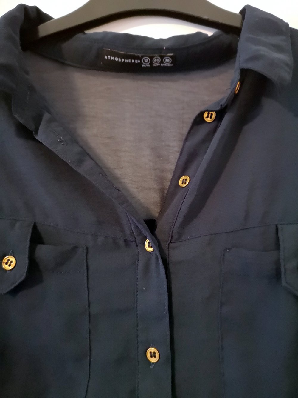 Bluse, dunkelblau, transparent, Oversize, Vokuhila, Gr.38