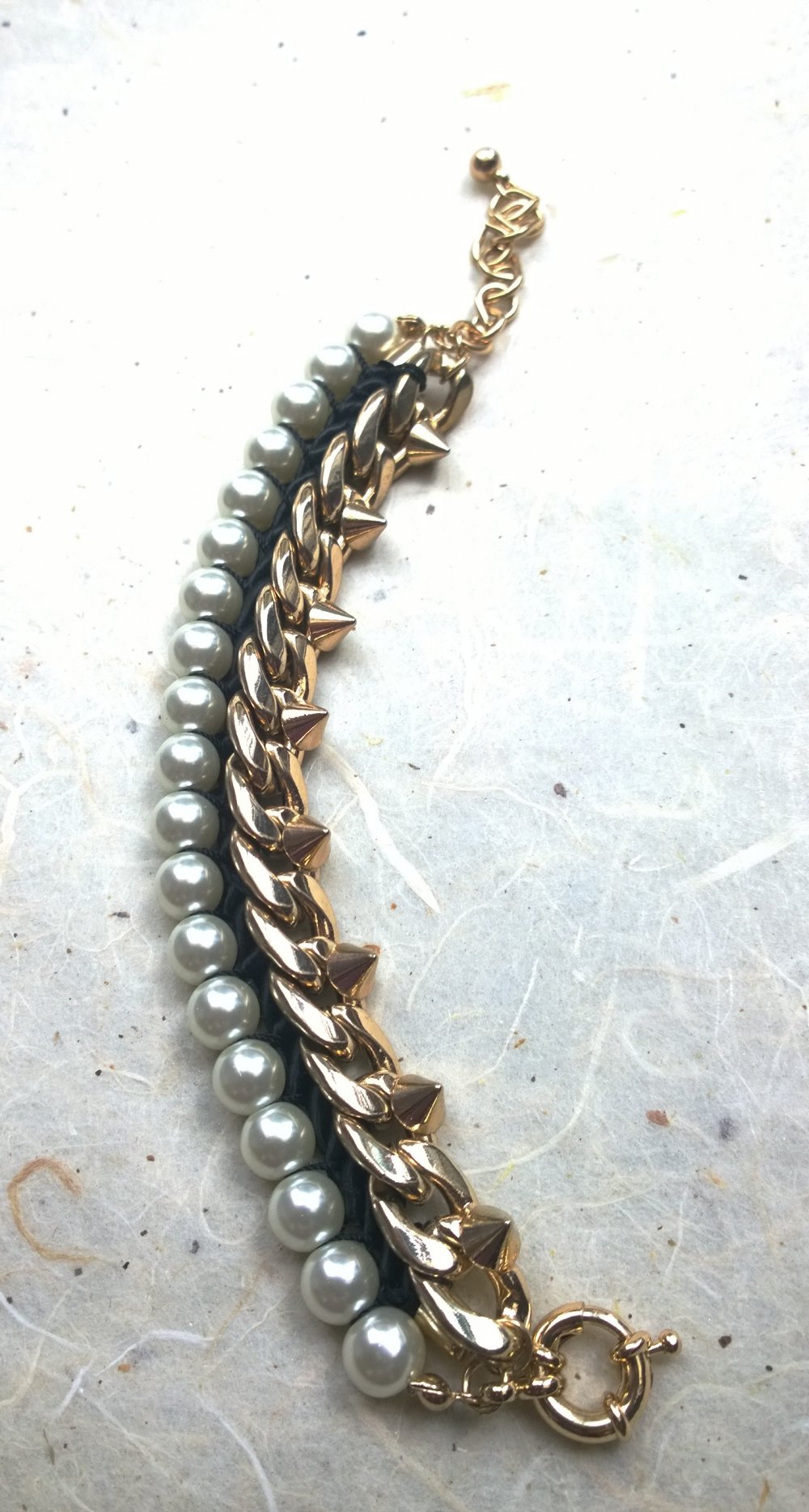 Gliederarmband, gold, Modeschmuck, Perlen, Nieten