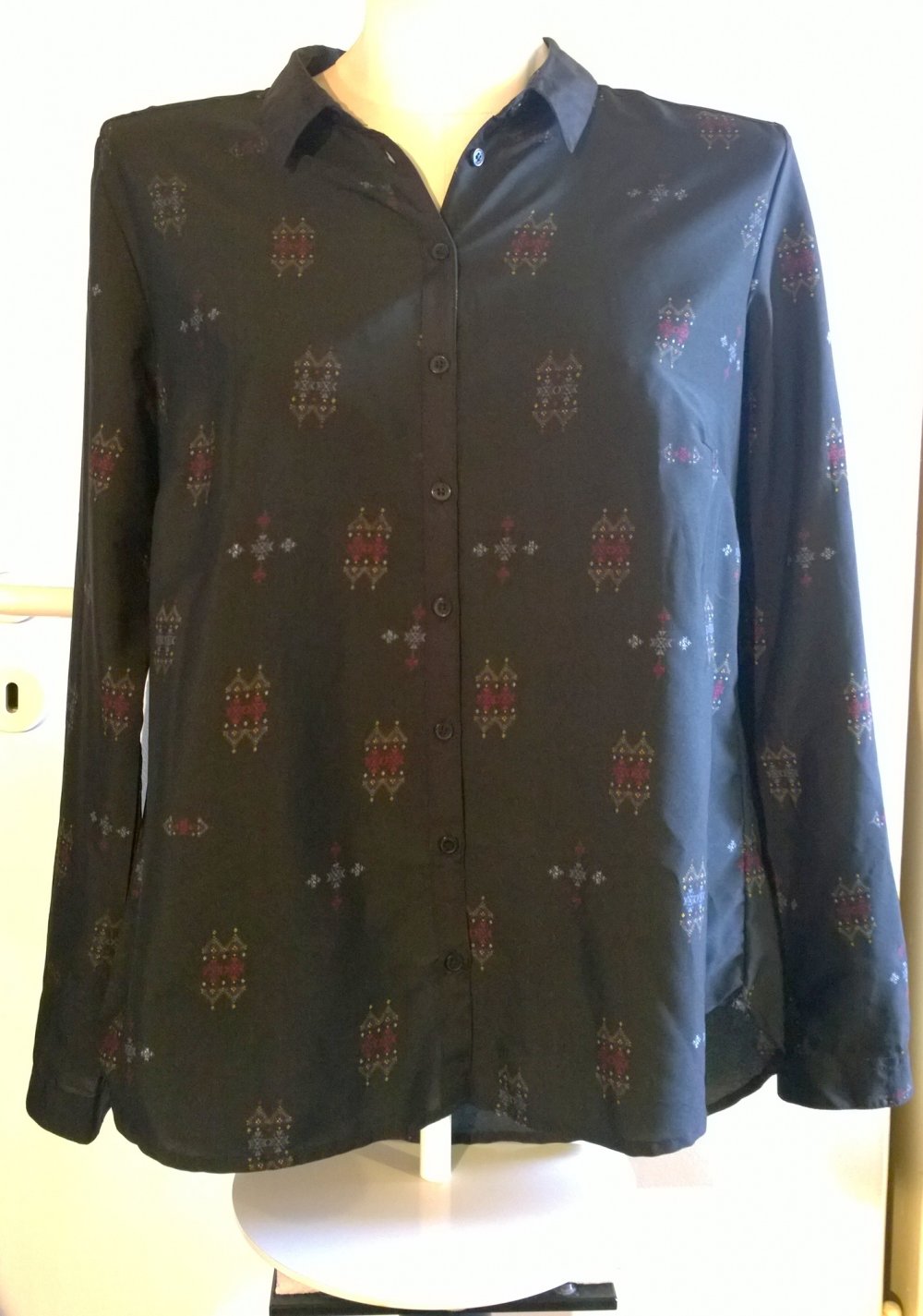Bluse, schwarz, Aztekenmuster, Reserved, Gr.M