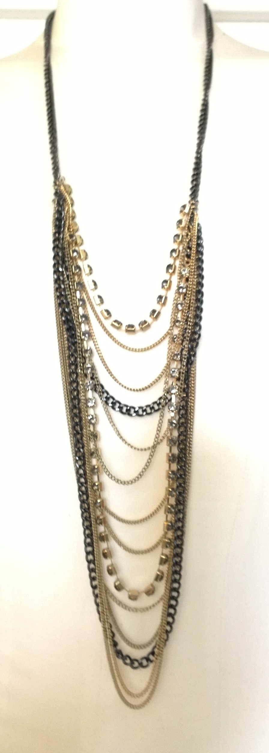 Kette, lang, Lagenkette, layering, schwarz/gold