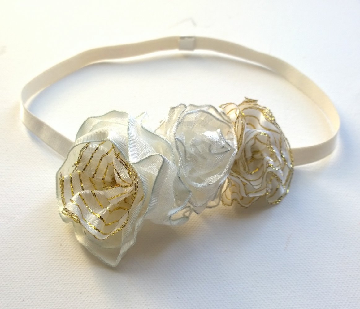Haarband, weiß, Blumen, selbstgenäht