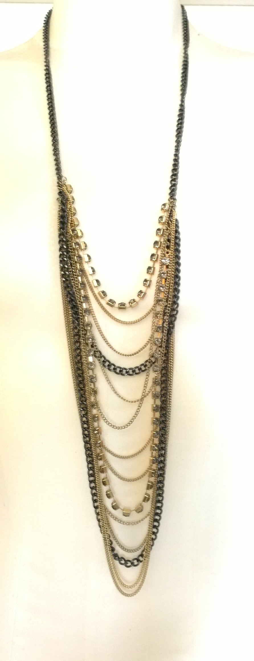 Kette, lang, Lagenkette, layering, schwarz/gold