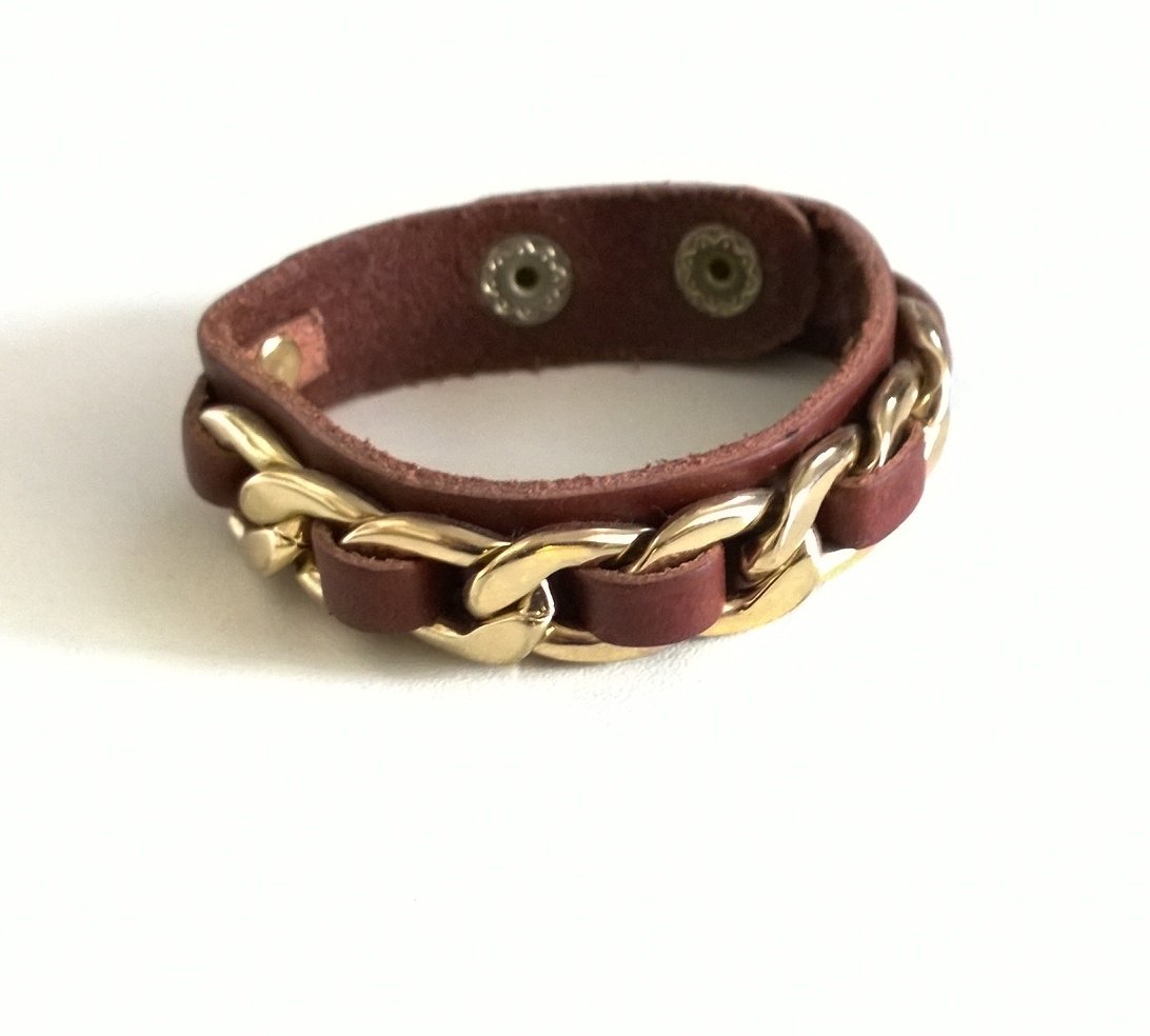  Armband, Echtleder, Gliederkette