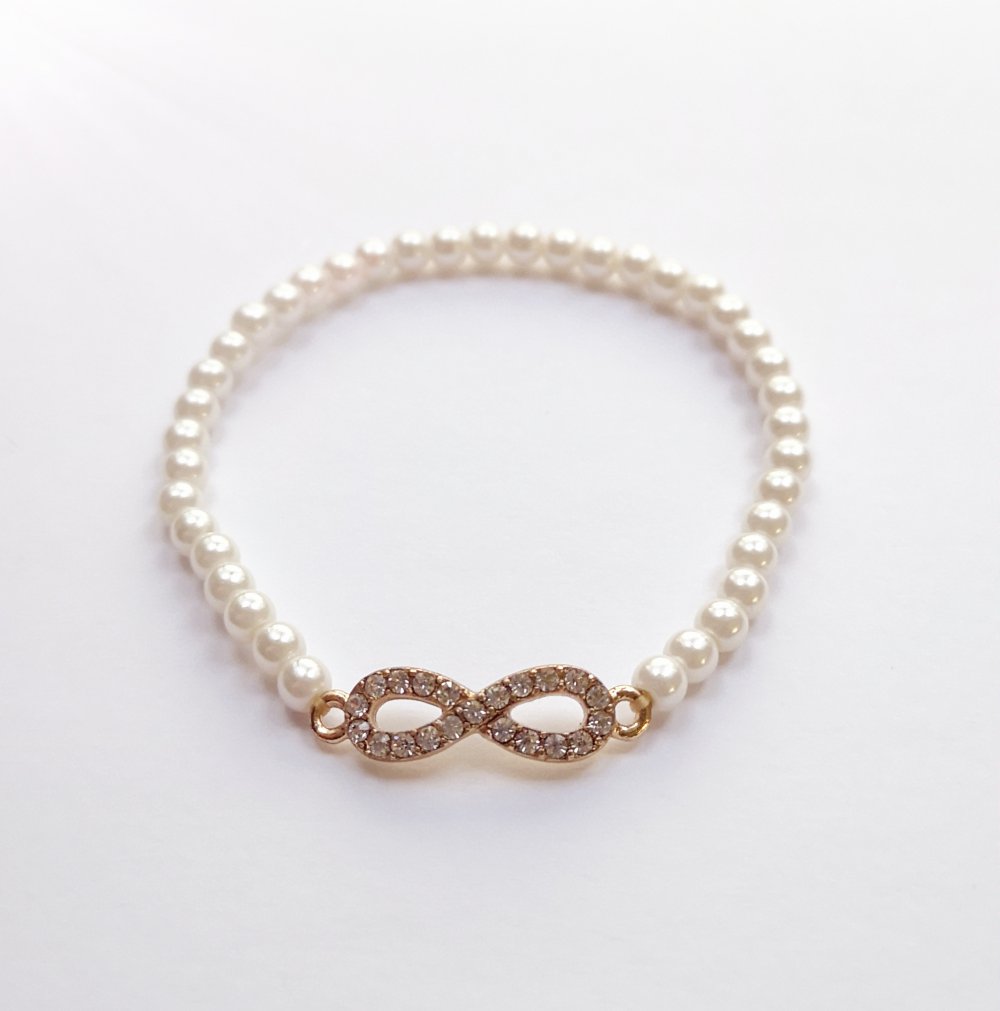 Perlenarmband mit Unendlichkeitszeichen gold strass