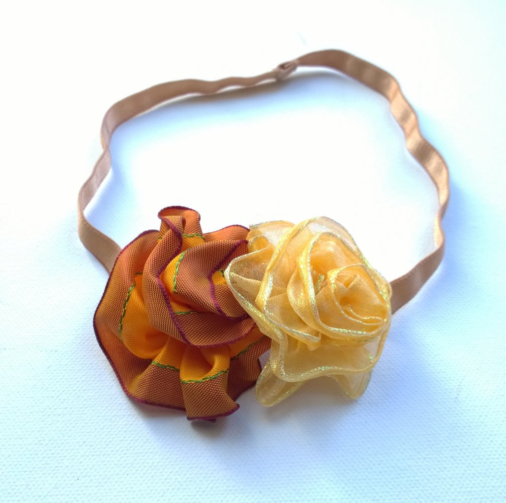Haarband, braun/gelb, Blumen, selbstgenäht