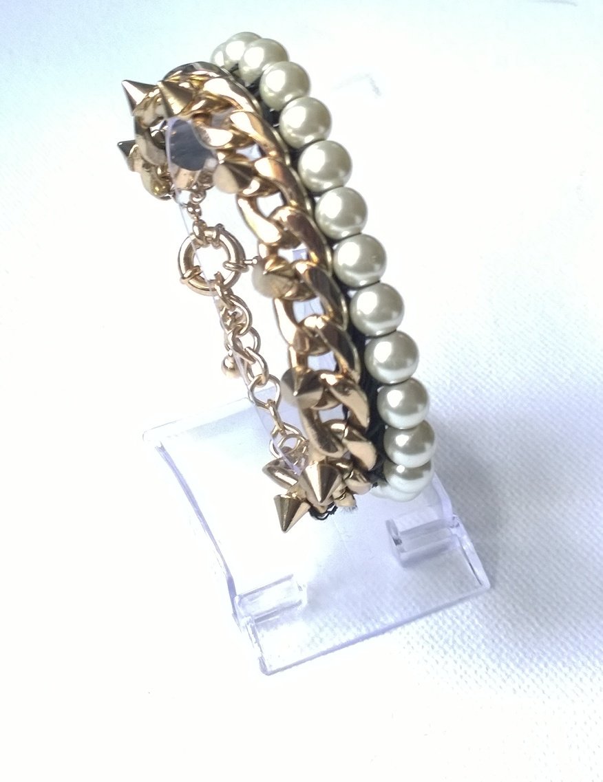 Gliederarmband, gold, Modeschmuck, Perlen, Nieten