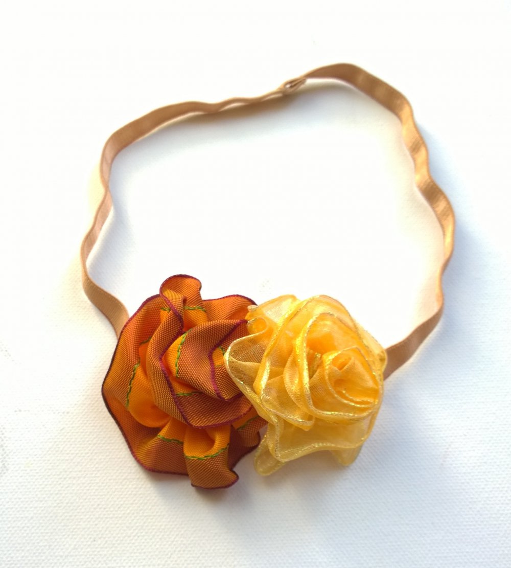 Haarband, braun/gelb, Blumen, selbstgenäht