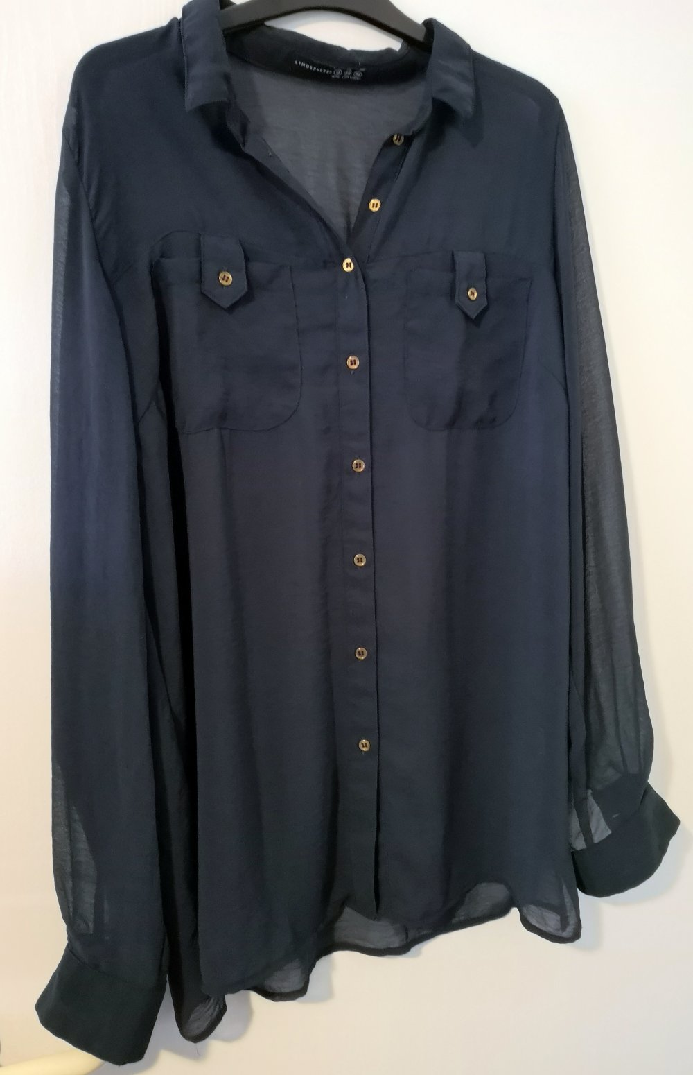 Bluse, dunkelblau, transparent, Oversize, Vokuhila, Gr.38