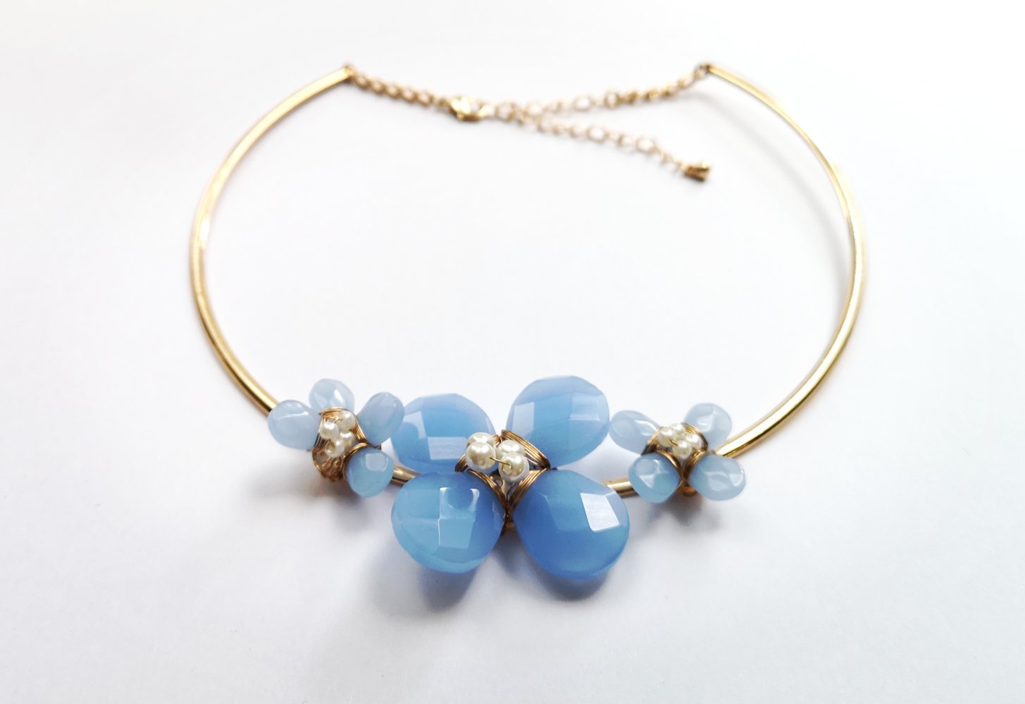Statement Kette Blume blau