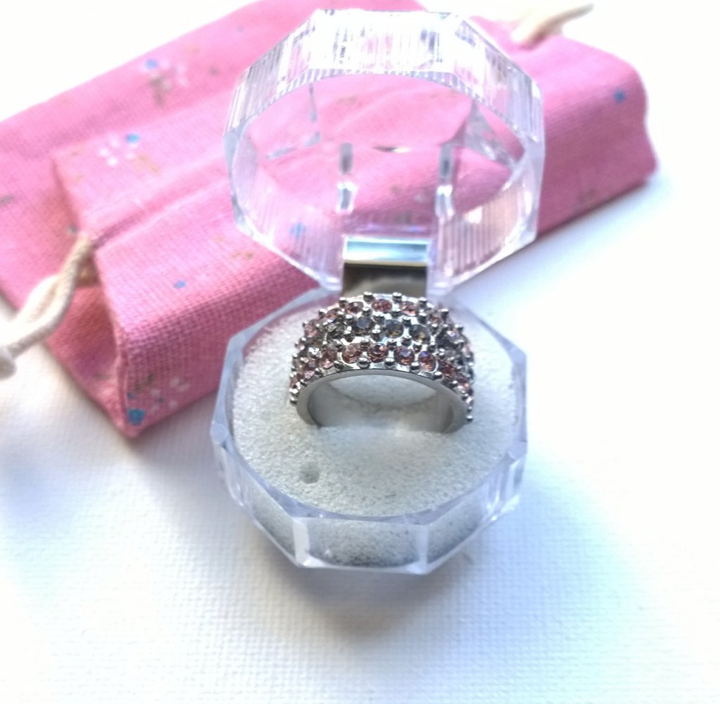 Ring, silber, rosa Steinchen, Gr.17, Modeschmuck