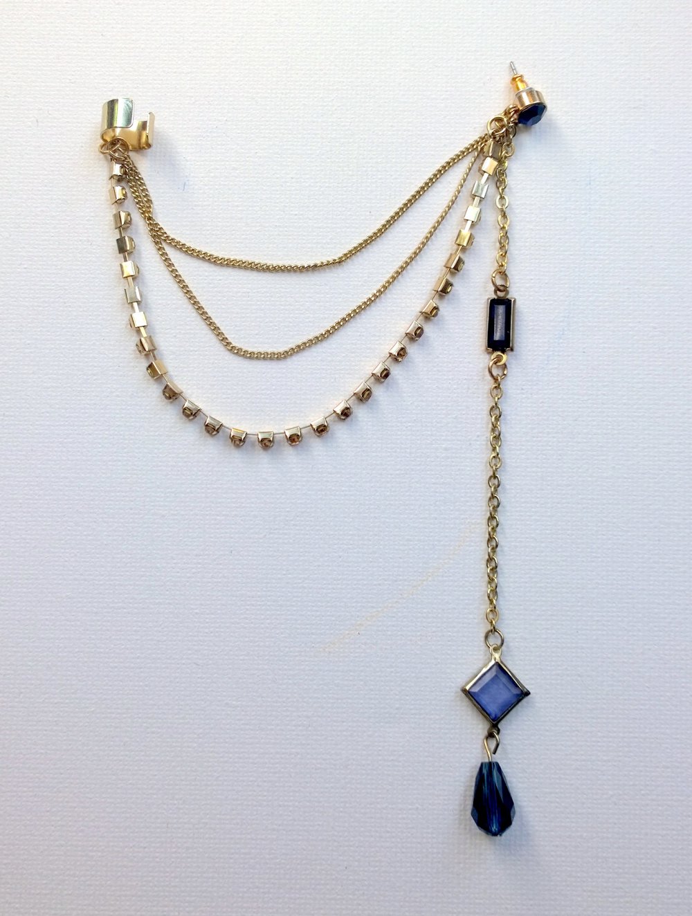  Earcuff, Ohrring, gold, blau