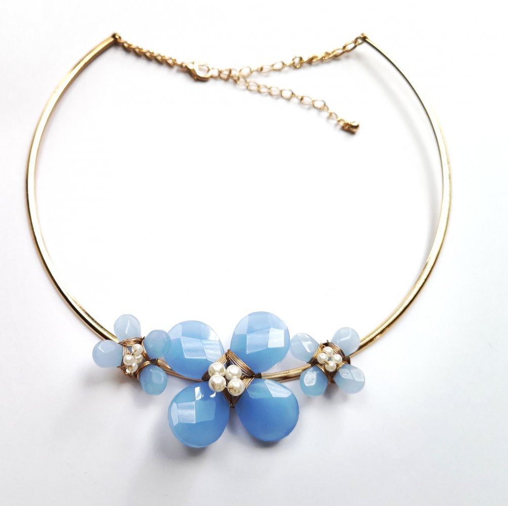 Statement Kette Blume blau