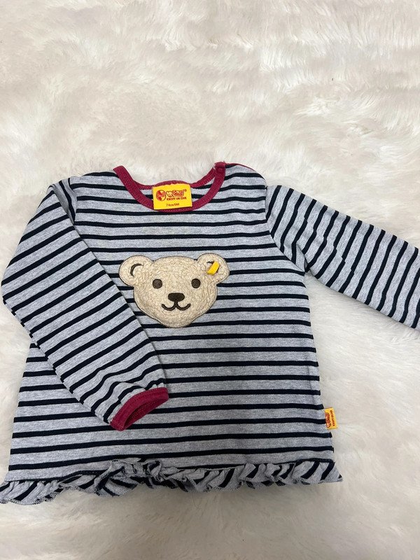 NEU * BABY * GIRL * 3D Bären Applikation * Streifen * Volant * Langarm * Longsleeve * T- Shirt 