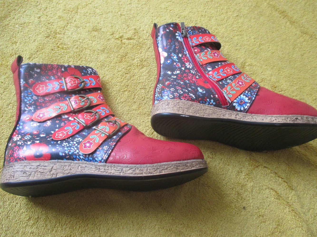 NEU * Blumen * Blüten * Flower-Power * Boho- Style * Stiefel Stiefeletten * Boots * Gr. 35- 36/ 3- 4 * bunt * 