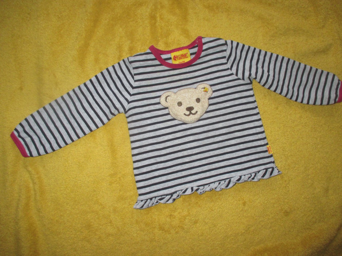 NEU * BABY * GIRL * 3D Bären Applikation * Streifen * Volant * Langarm * Longsleeve * T- Shirt 