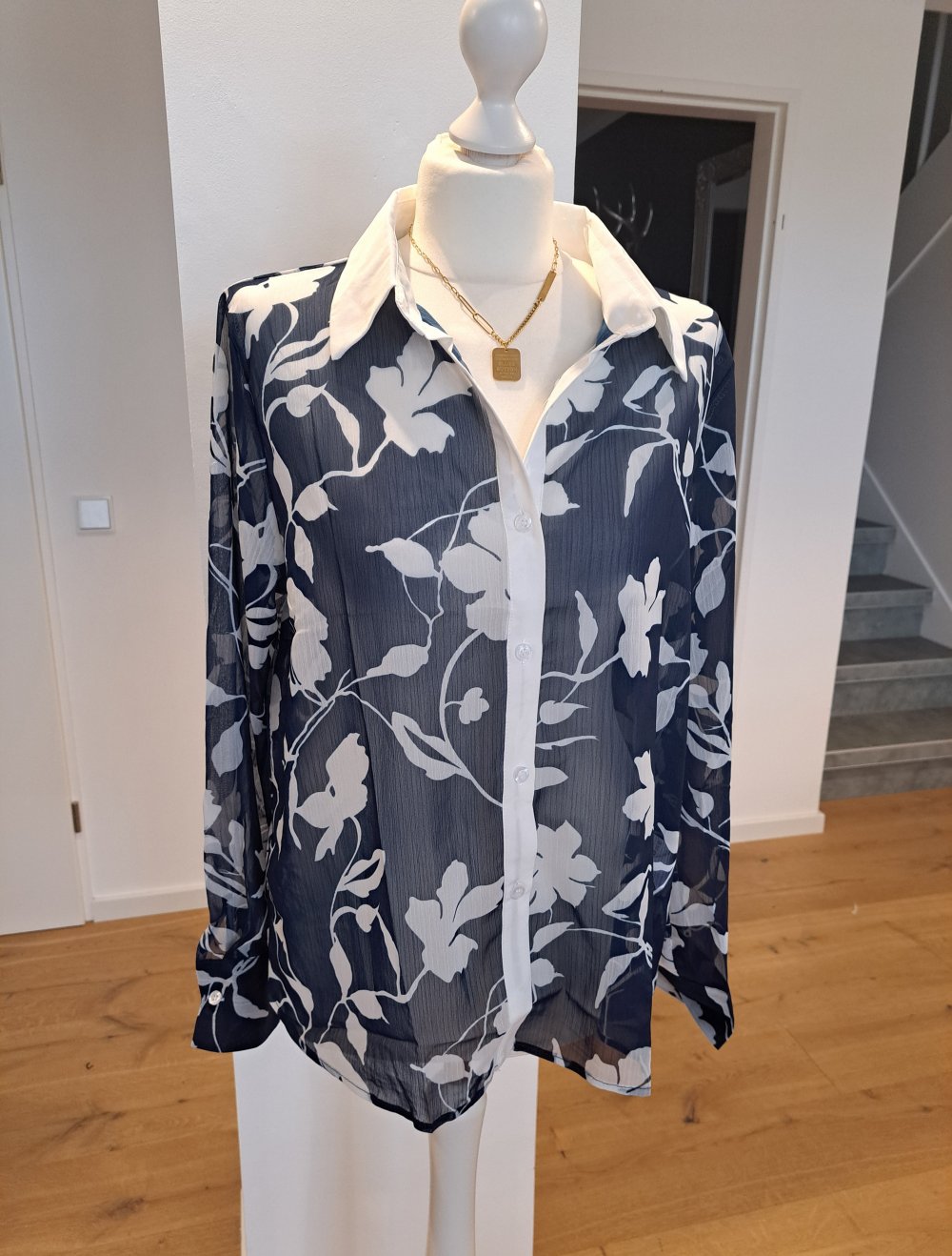 Shein Bluse transparent floral maritim