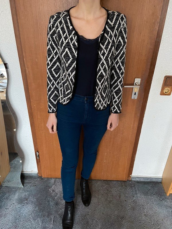 schwarz-weiß gemusterter Baumwoll-Cardigan in Gr. S *Mengenrabatt*