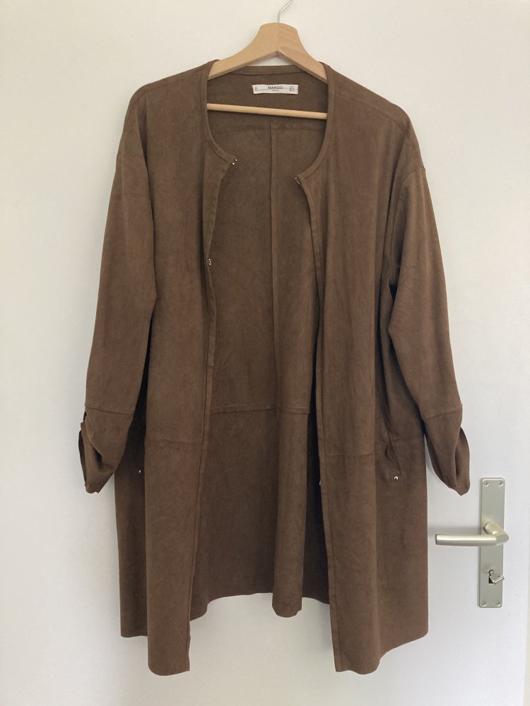 Gr. L halblanger Mantel mit 3/4 Ärmeln in Wildleder-Optik