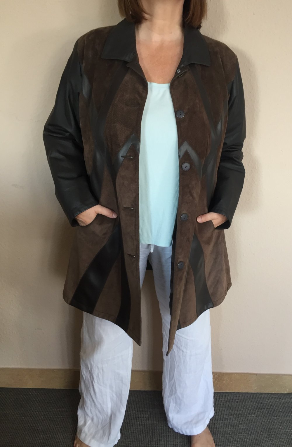 Gorigio Mobiani Wildleder Mantel Gr.44 braun mit Kunstleder Einsätzen