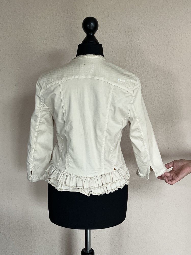 River Woods Jeans Jacke Gr.36 kragenlos mit transparenten Pailletten