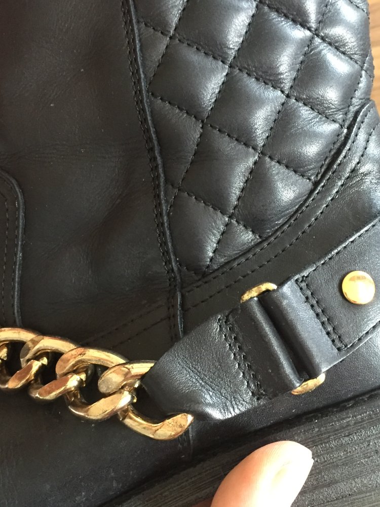 Poelman Leder Stiefel mit Goldkette mit einem Makel: Gr. 39 links/40 rechts dunkelblau