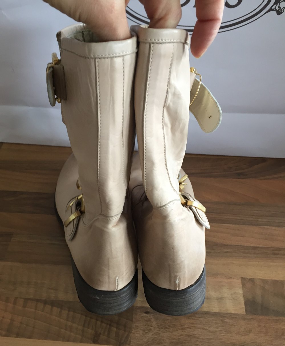 Rafani italienische Leder Schlupfstiefel Gr.39 Creme Rose