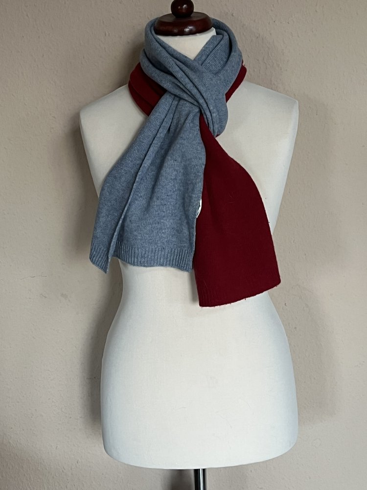 Montego Lammwolle Schal Dualfarben Strick in Rot / Hellblau