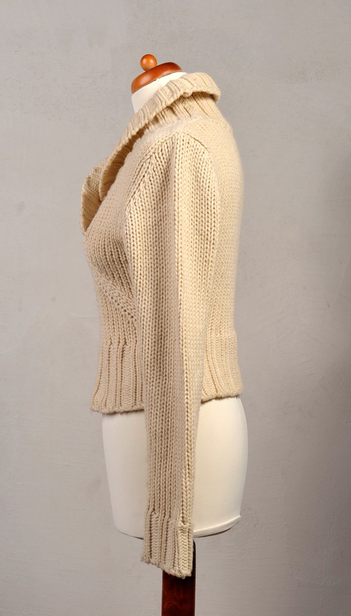 Waterdrop Grobstrick Cropped Grobstrick Pullover mit Kragen Cremefarben Gr.S