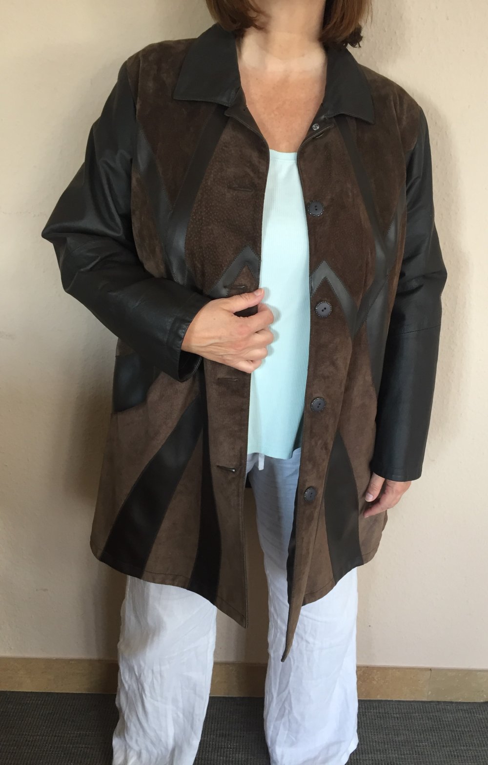 Gorigio Mobiani Wildleder Mantel Gr.44 braun mit Kunstleder Einsätzen